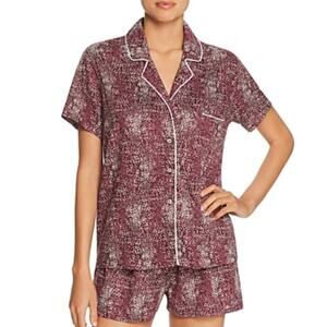 Splendid Rayon Short Sleeve Classic Pajama Set Speckled Dots Burgundy Small